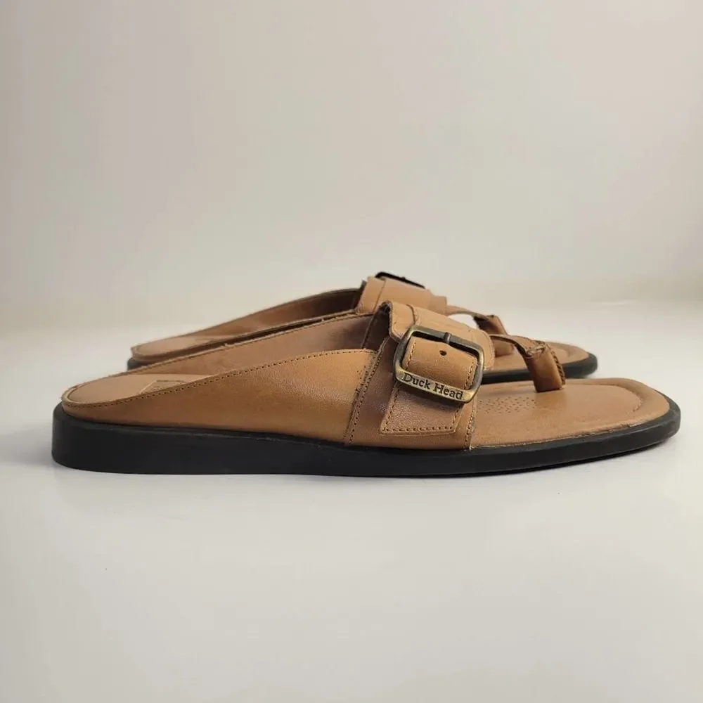Duck Head tan leather slip on sandals